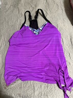 ZeroXposur Purple Active Tie-Side Cami with Floral Trim